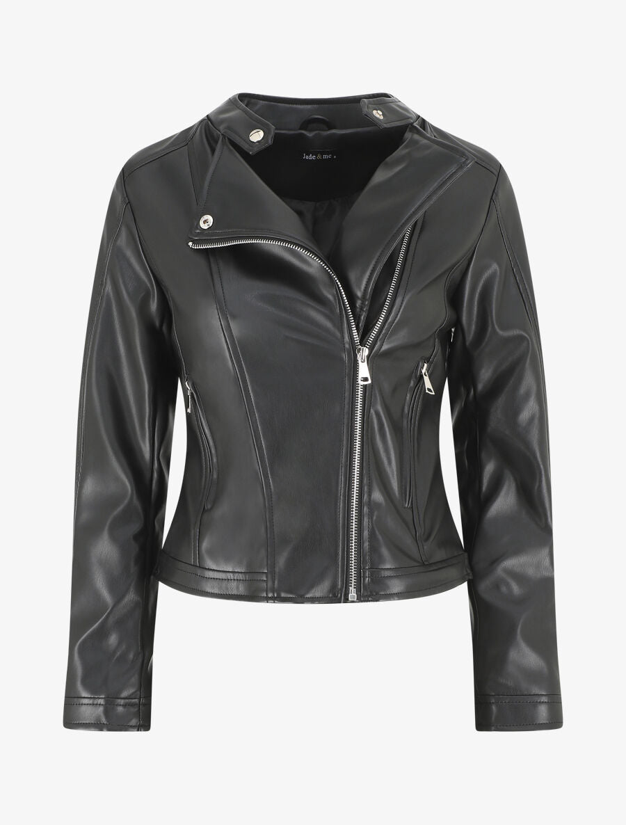 Veste droite en simili - Noir - 7