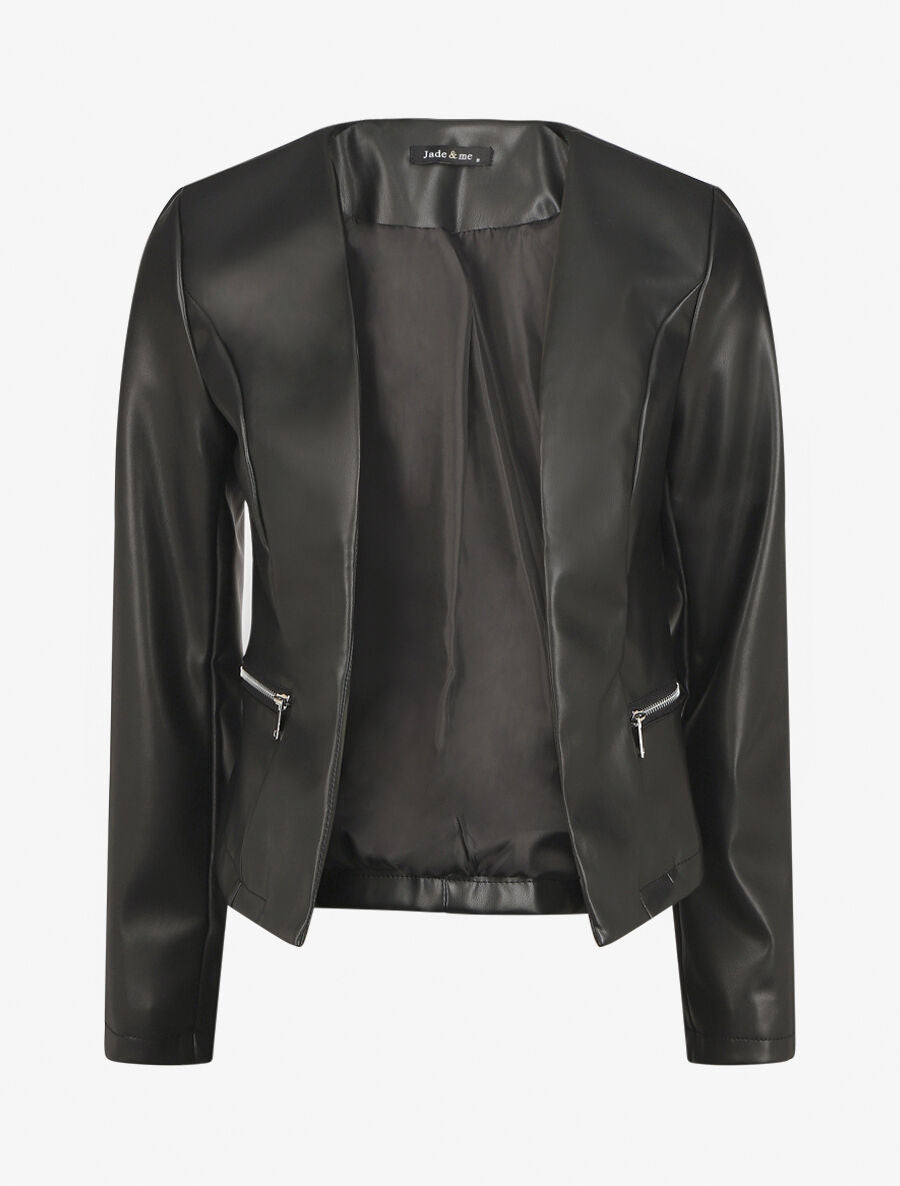 Veste courte en simili - Noir - 7