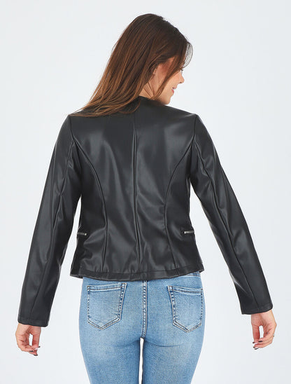 Veste courte en simili - Noir - 6