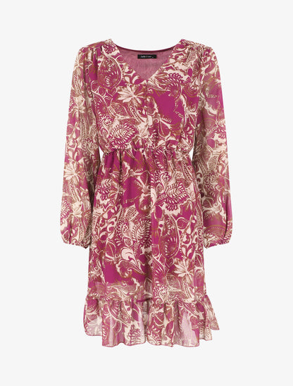 Robe élastiquée imprimé foulard - Violet - 6