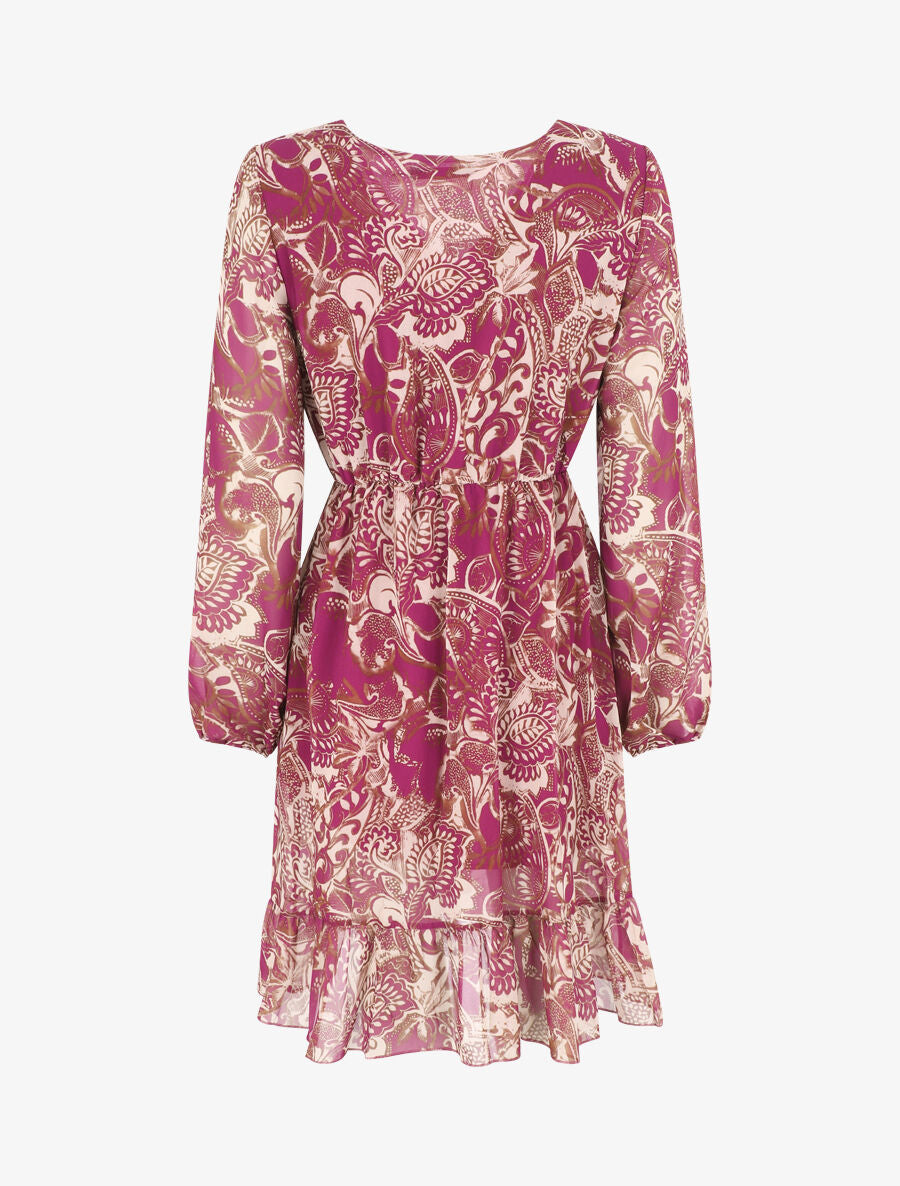 Robe élastiquée imprimé foulard - Violet - 2