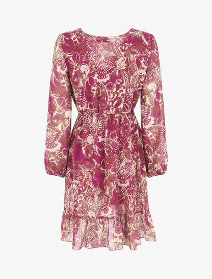 Robe élastiquée imprimé foulard - Violet - 2