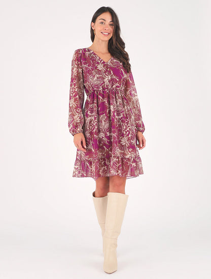 Robe élastiquée imprimé foulard - Violet - 4