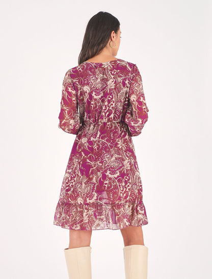 Robe élastiquée imprimé foulard - Violet - 5