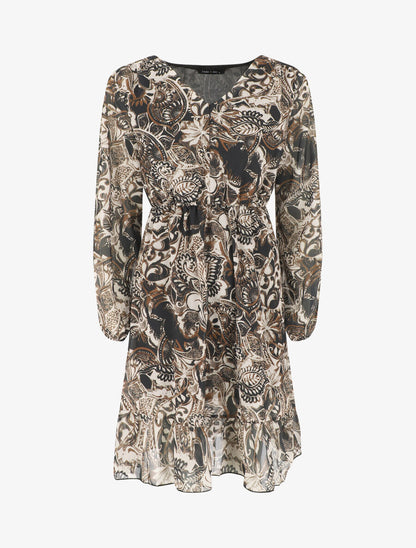 Robe élastiquée imprimé foulard - Noir - 1