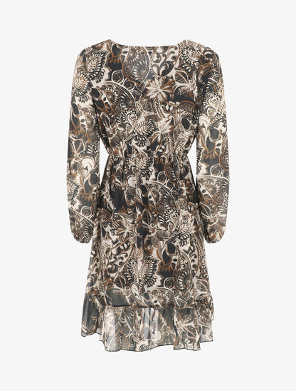 Robe élastiquée imprimé foulard - Noir - 2