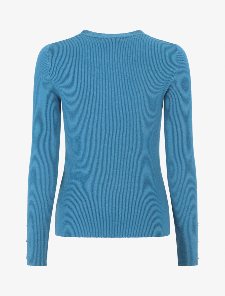 Pull côtelé à boutons décoratifs aux manches - Bleu canard - 2
