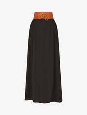 Jupe longue unie à taille élastiquée - Noir - 1