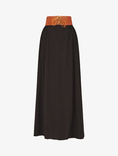Jupe longue unie à taille élastiquée - Noir - 1