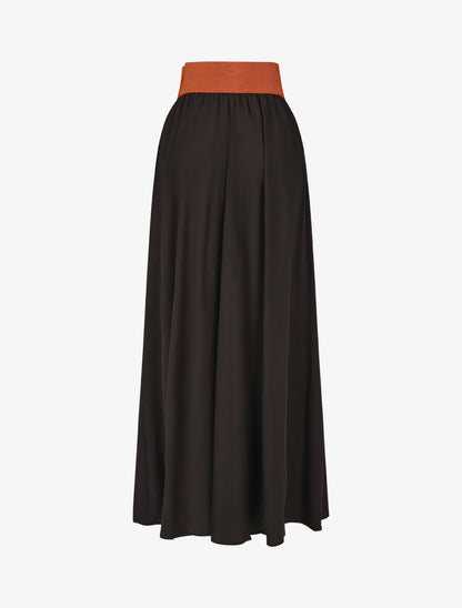 Jupe longue unie à taille élastiquée - Noir - 2
