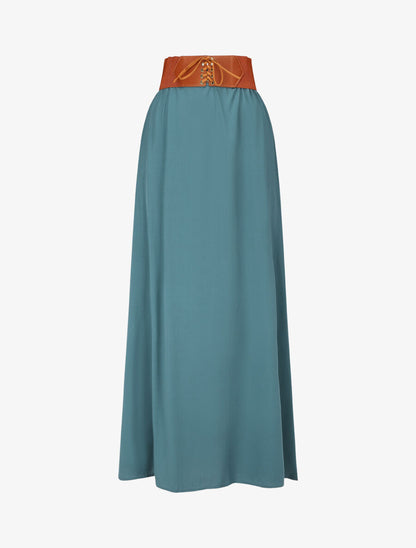 Jupe longue unie à taille élastiquée - Bleu canard - 5