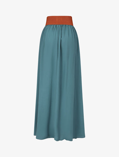 Jupe longue unie à taille élastiquée - Bleu canard - 2