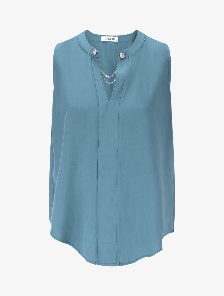 Top uni sans manches à détail stylisé - Bleu canard - 4