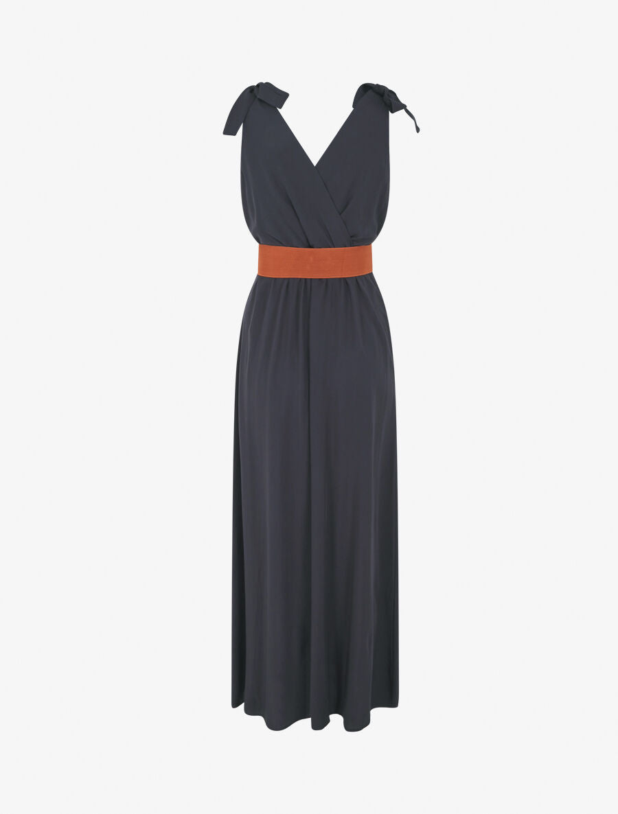 Robe longue à nœuds sur les épaules - Marine - 2