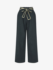 Pantalon élastiqué effet lin à ceinture stylisé - Marine - 1