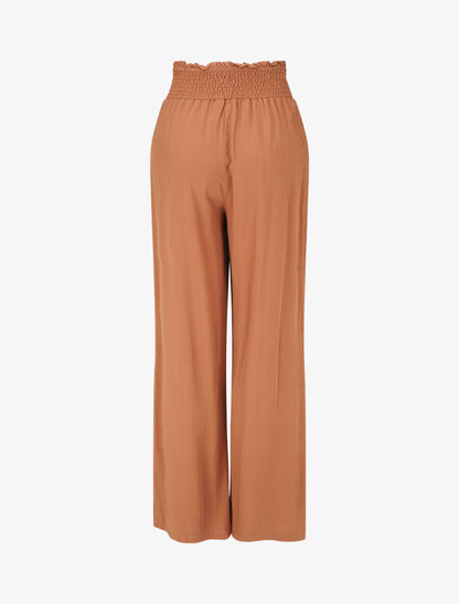 Pantalon fluide uni à taille élastiquée - Camel - 2