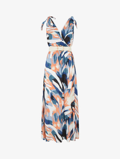 Robe imprimé abstrait à nœuds aux épaules - Corail - 5