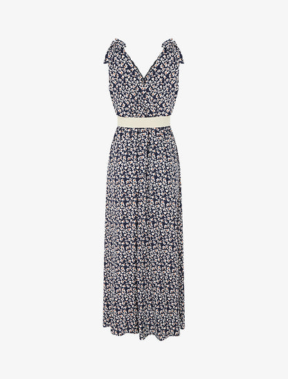 Robe imprimé fleuri à nœuds aux épaules - Marine - 2