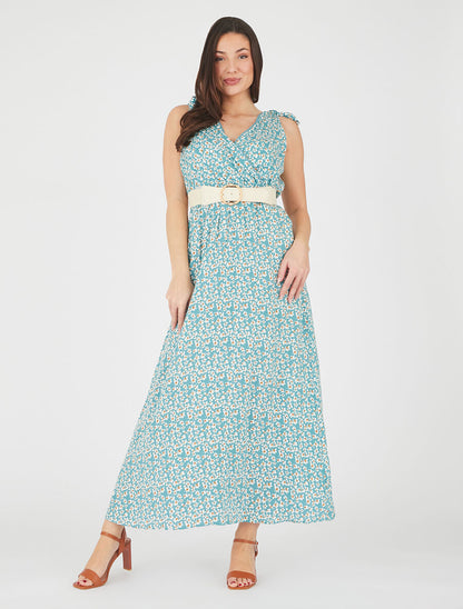 Robe imprimé fleuri à nœuds aux épaules - Vert d&