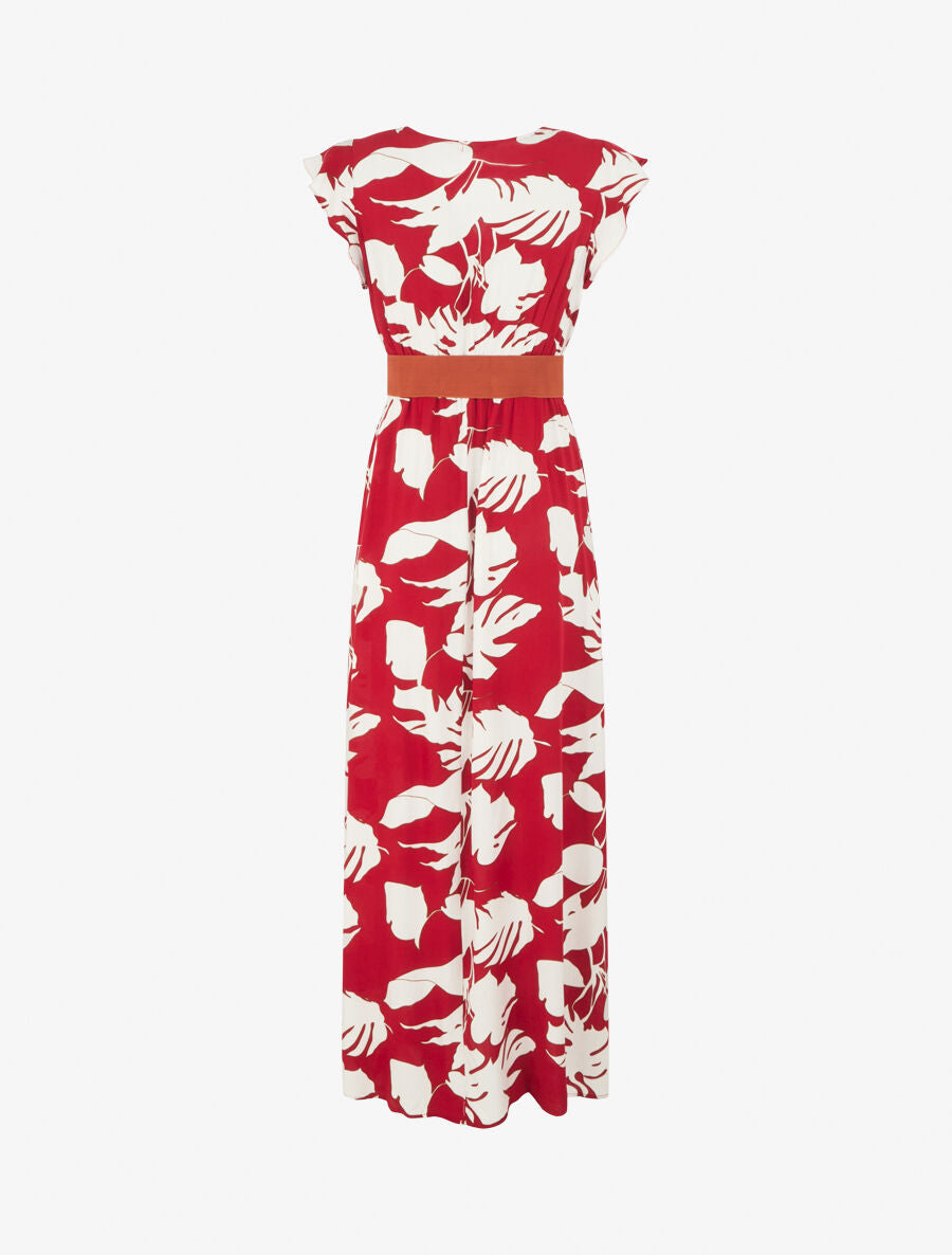 Robe fleurie à manches courtes volantées - Rouge - 3
