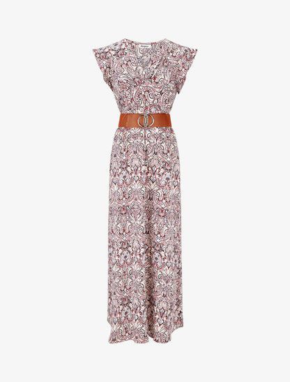 Robe imprimé foulard à manches courtes volantées - Vieux rose - 1