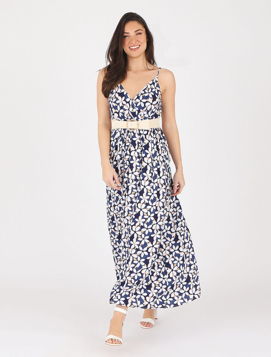 Robe fleurie à fines bretelles - Marine - 4