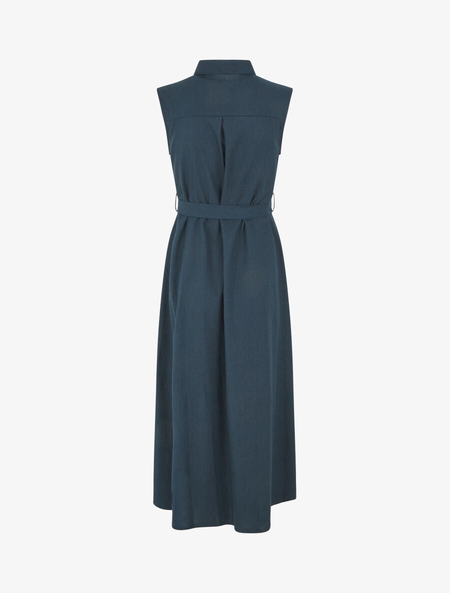 Robe évasée boutonnée à poches - Bleu pétrole - 2