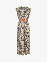 Robe évasée à boutons imprimé végétal - Marine - 5