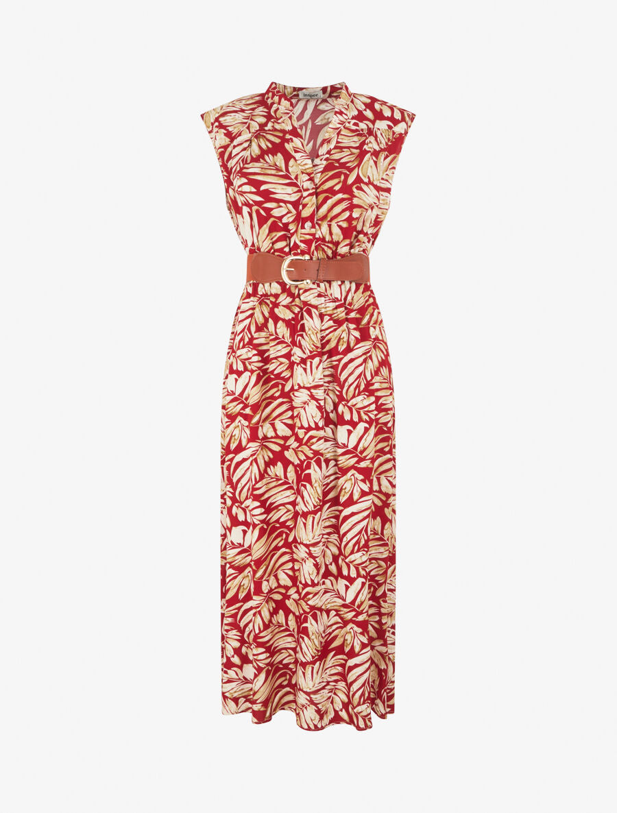 Robe évasée à boutons imprimé végétal - Rouge - 5
