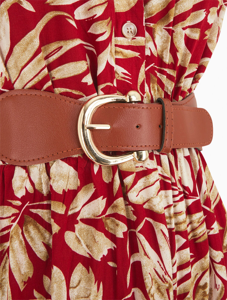 Robe évasée à boutons imprimé végétal - Rouge - 3