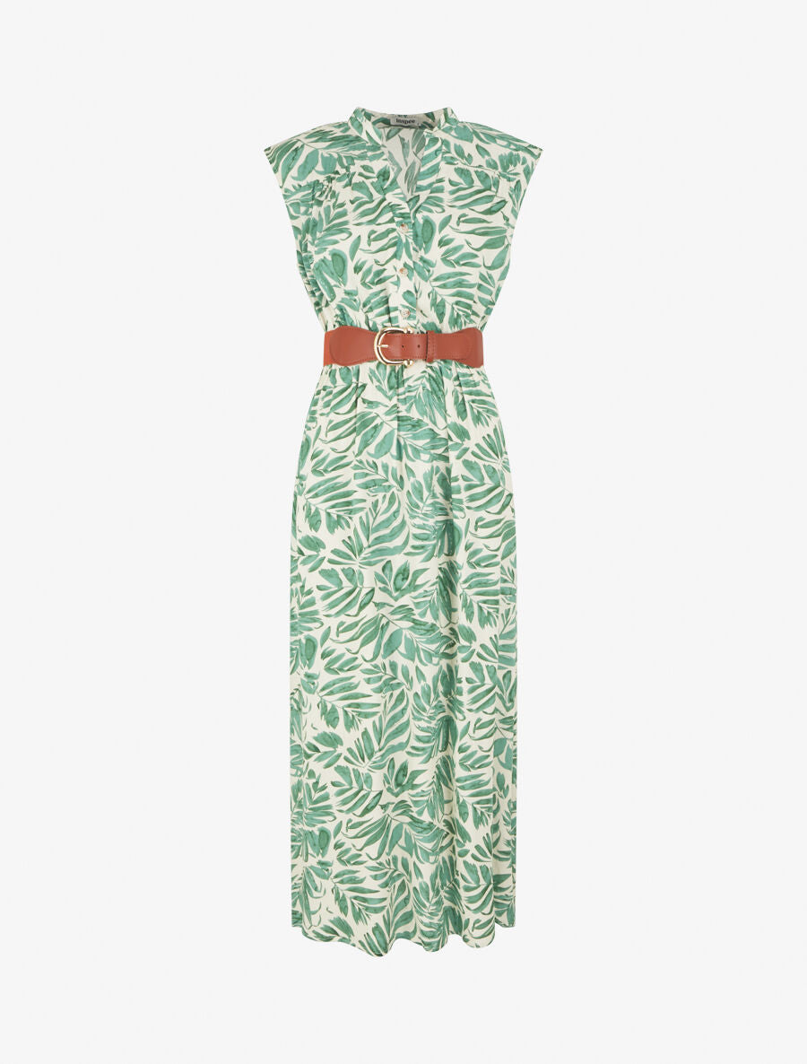 Robe évasée à boutons imprimé végétal - Vert - 1