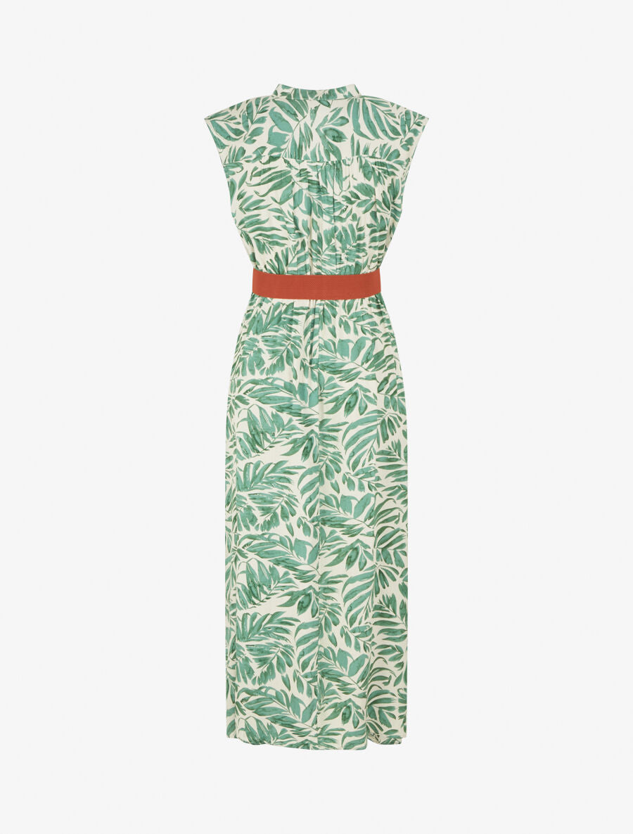 Robe évasée à boutons imprimé végétal - Vert - 2