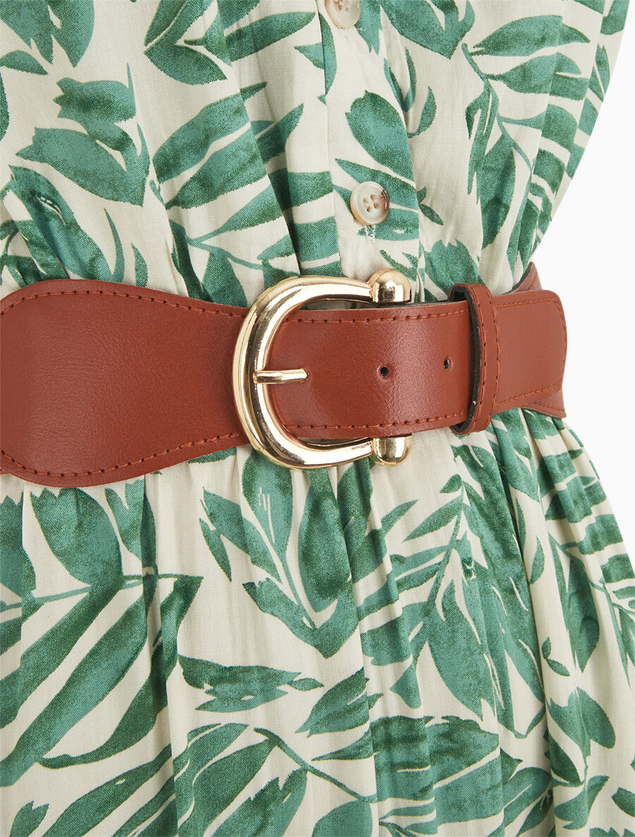Robe évasée à boutons imprimé végétal - Vert - 3