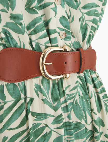 Robe évasée à boutons imprimé végétal - Vert - 3