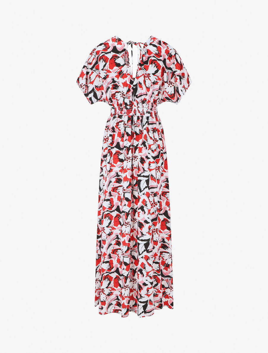 Robe longue manches courtes imprimé tropical - Rouge - 2