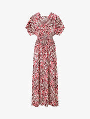 Robe longue manches courtes imprimé graphique - Rouge - 1