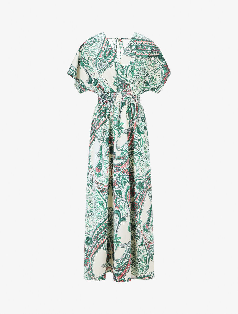 Robe longue manches courtes imprimé cachemire - Vert - 5