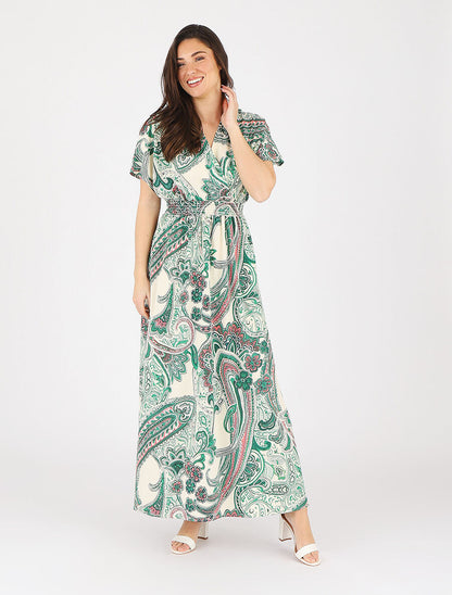 Robe longue manches courtes imprimé cachemire - Vert - 4