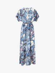 Robe longue manches courtes imprimé cachemire - Bleu - 5
