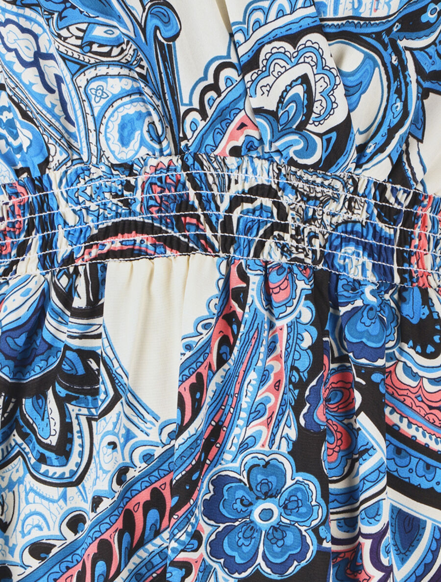 Robe longue manches courtes imprimé cachemire - Bleu - 3