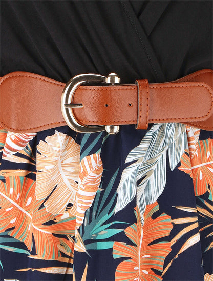 Robe mi-longue évasée imprimé tropique - Marine - 3