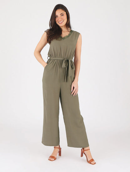 Combinaison ample sans manches col V - Kaki - 4