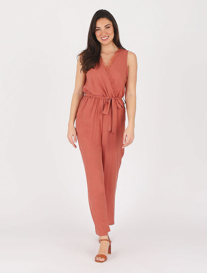 Combinaison ample sans manches col cache-coeur - Vieux rose - 4