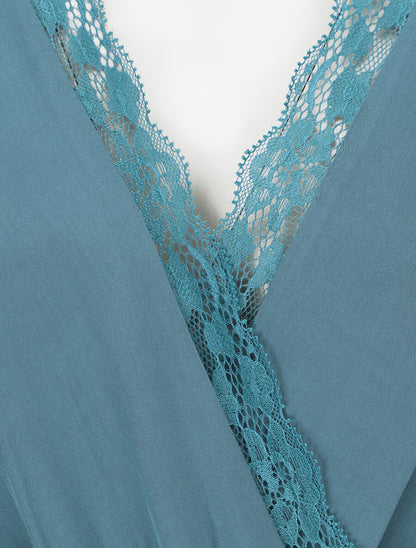 Combinaison ample sans manches col cache-coeur - Bleu canard - 3