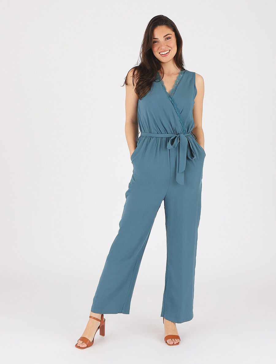 Combinaison ample sans manches col cache-coeur - Bleu canard - 4