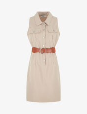 Robe unie style chemise sans manches - Beige - 1