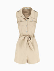 Combishort droite uni sans manches - Beige - 1