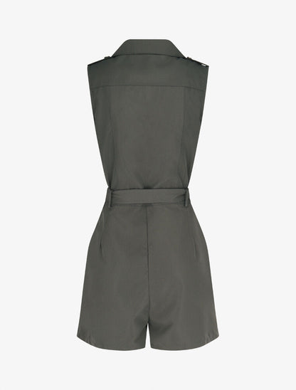 Combishort droite uni sans manches - Kaki gris - 2