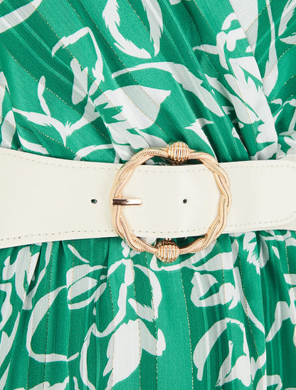 Robe mi-longue imprimé floral irisé - Vert - 3