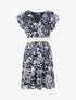 Robe mi-longue imprimé floral irisé - Marine - 1